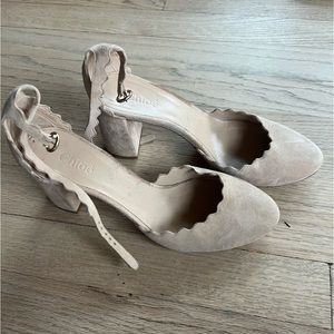 Chloe Nude Suede Scallop Mary Janes 36.5
